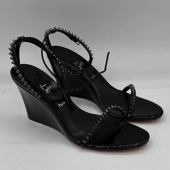 Christian Louboutin So Me 85 Black Leather Wedge Sandals Size 41 EU / 11 US NWOB - Picture 3 of 13